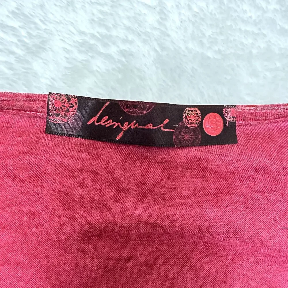 DESIGUAL Leticia Womens Belted Adjustable Plunge V-Neck Burgundy Mini Dress SZ S - Picture 8 of 12